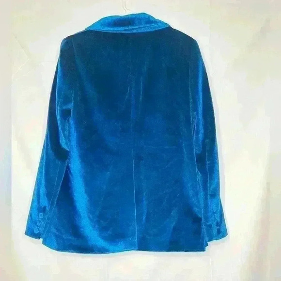 Self Portrait Blue Velvet Shawl Blazer Size Large - Picture 3 of 16